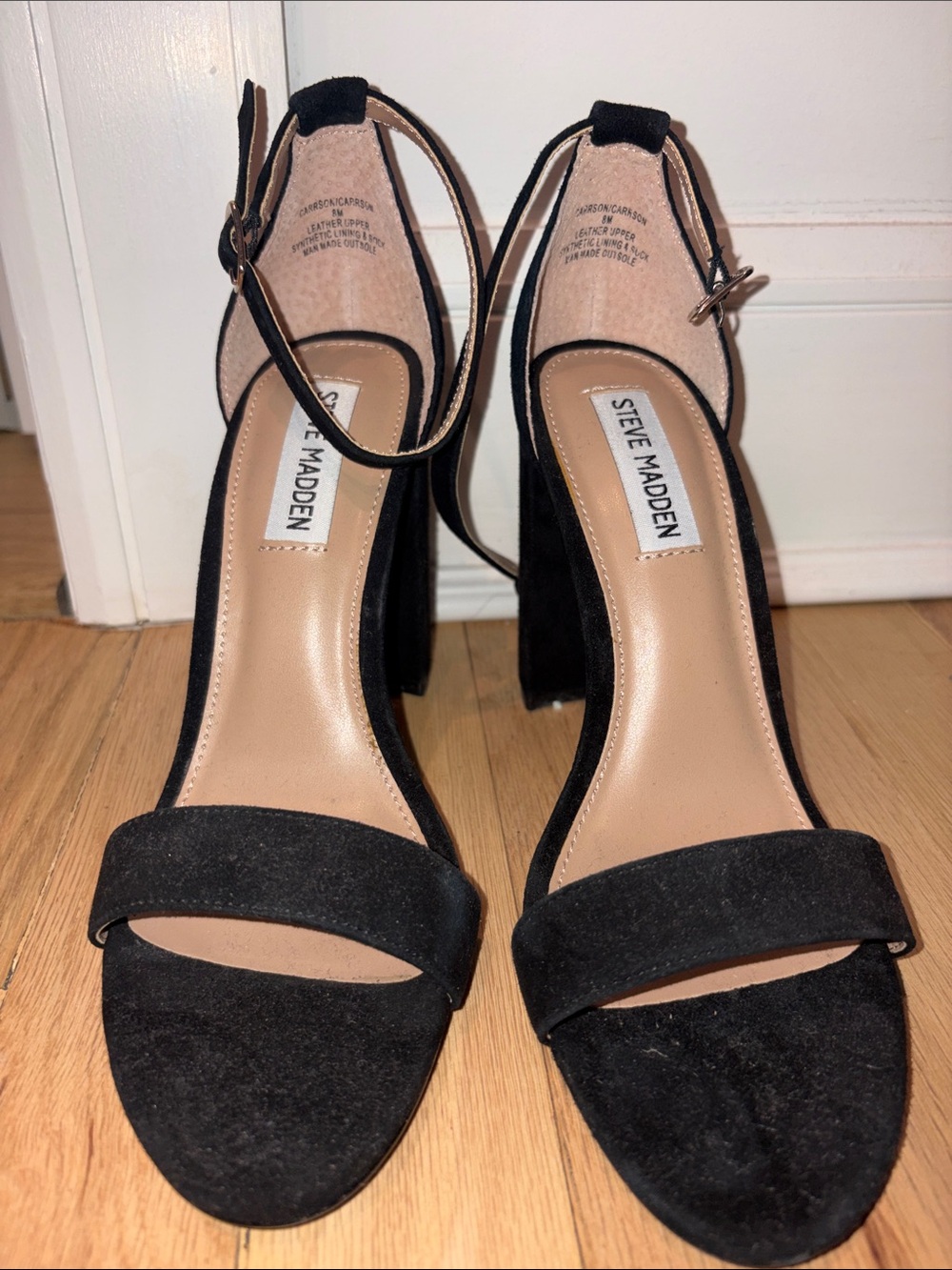 Steve Madden Black Suede Open-Toe Block Heels